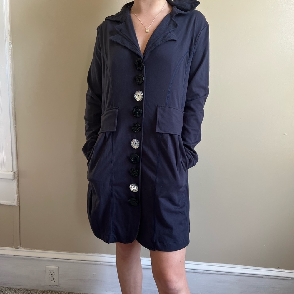Navy dress with unique buttons. Short dress. Super cute.